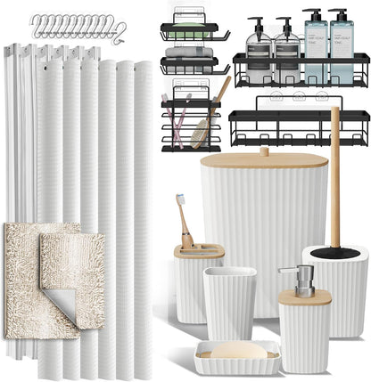 Clara Clark Black Bathroom Set, Shower Curtain Set, Bathroom Accessory Set