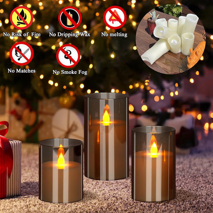 wemarry Flameless Candles, Acrylic Pillars, 3-Pack with Remote