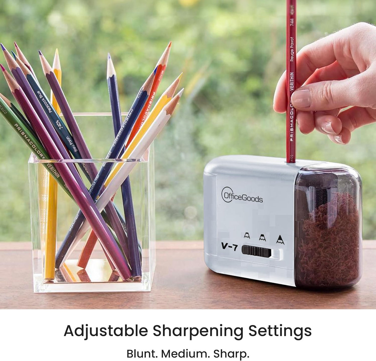 OfficeGoods Electric Pencil Sharpener | Battery, USB & Plug-In Powered Portable Sharpener for Graphite & Colored Pencils