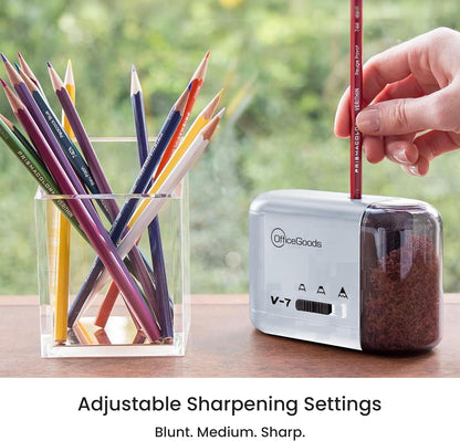 OfficeGoods Electric Pencil Sharpener | Battery, USB & Plug-In Powered Portable Sharpener for Graphite & Colored Pencils