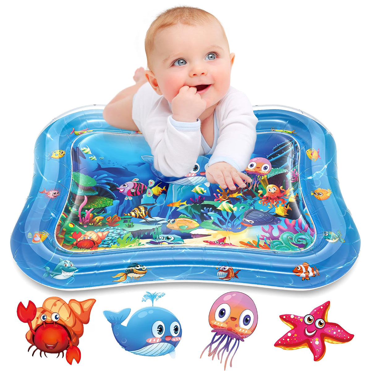 Infinno Inflatable Tummy Time Water Mat, Baby Sensory Toy for 3–24 Months, Leakproof BPA-Free PVC Water Play Mat for Tummy Time, Portable Baby Developmental Activity Mat