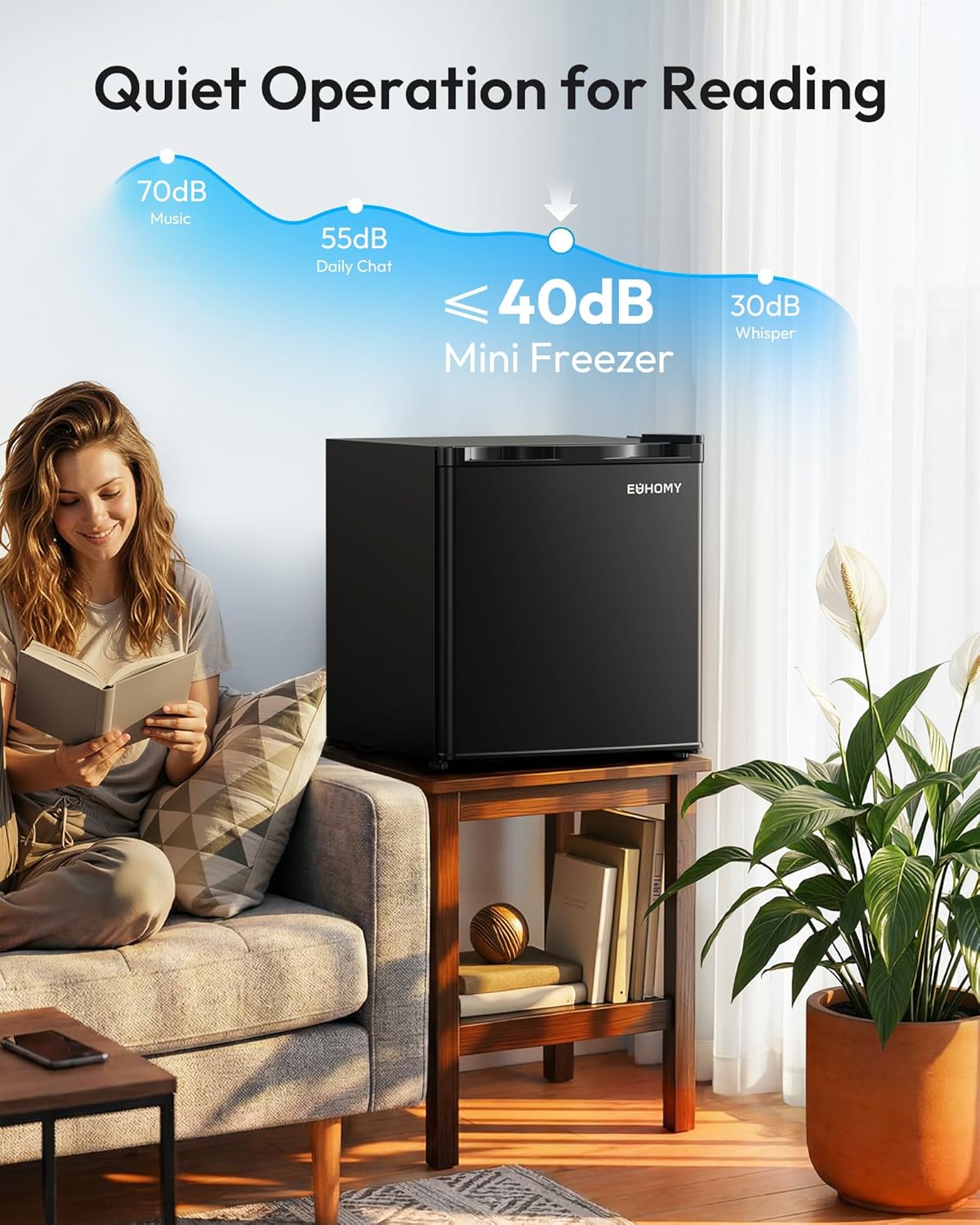 EUHOMY 1.1 Cu.ft Upright Freezer, Reversible Door Mini Freezer, Black