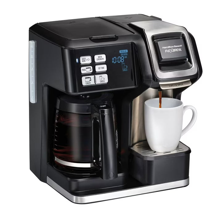 Hamilton Beach FlexBrew Trio Coffee Maker, 2-Way Single Serve & 12-Cup Coffee Maker with K-Cup Pod & Ground Coffee Compatibility, Programmable Brew Strength