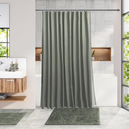 Clara Clark Bathroom Accessories Set - 27PC Bathroom Set with Adhesive Corner Shower Caddy Hanging, Bathroom Sets with Shower Curtain and Rugs, Sage Green Shower Curtain Set with Bathroom Trash Can