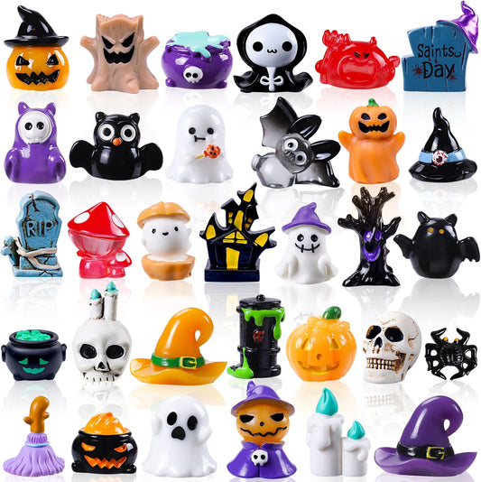 DIYDEC 32-Piece Halloween Mini Resin Figures, 32 Styles Tiny Skull, Ghost & Animal Miniatures for Halloween Decor, Party Favors, Garden, Dollhouse & DIY Crafts