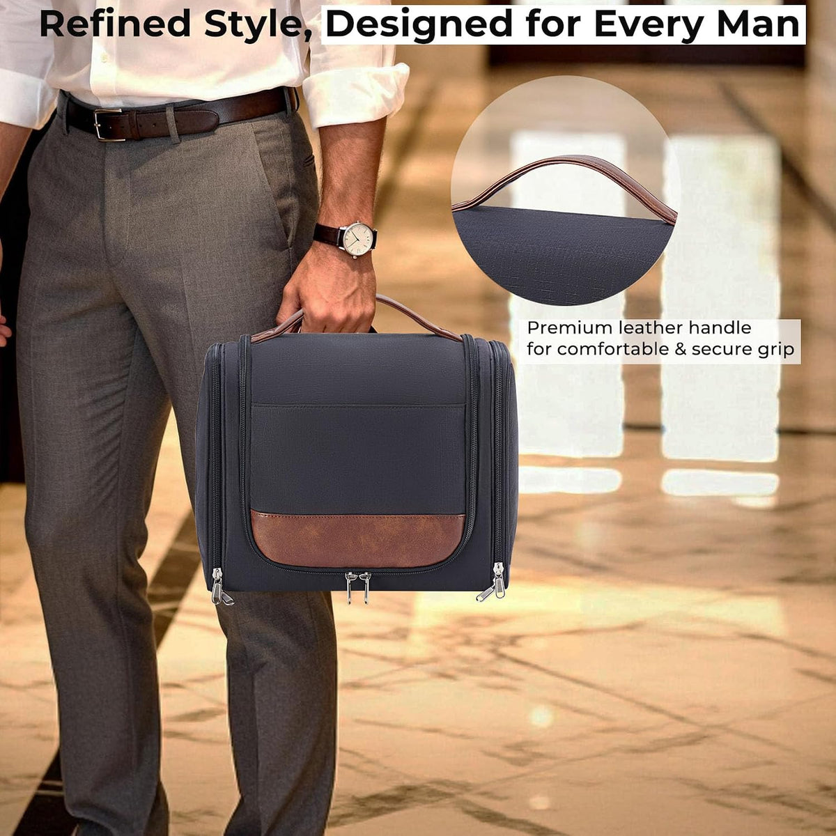 Ralnitote Toiletry Bag for Men, Large Hanging Travel Toiletry Bag, Black Shower & Hygiene Bag with Hook, Multiple Compartments for Shaving, Grooming & Bathroom Essentials, Ideal for Business & Trips