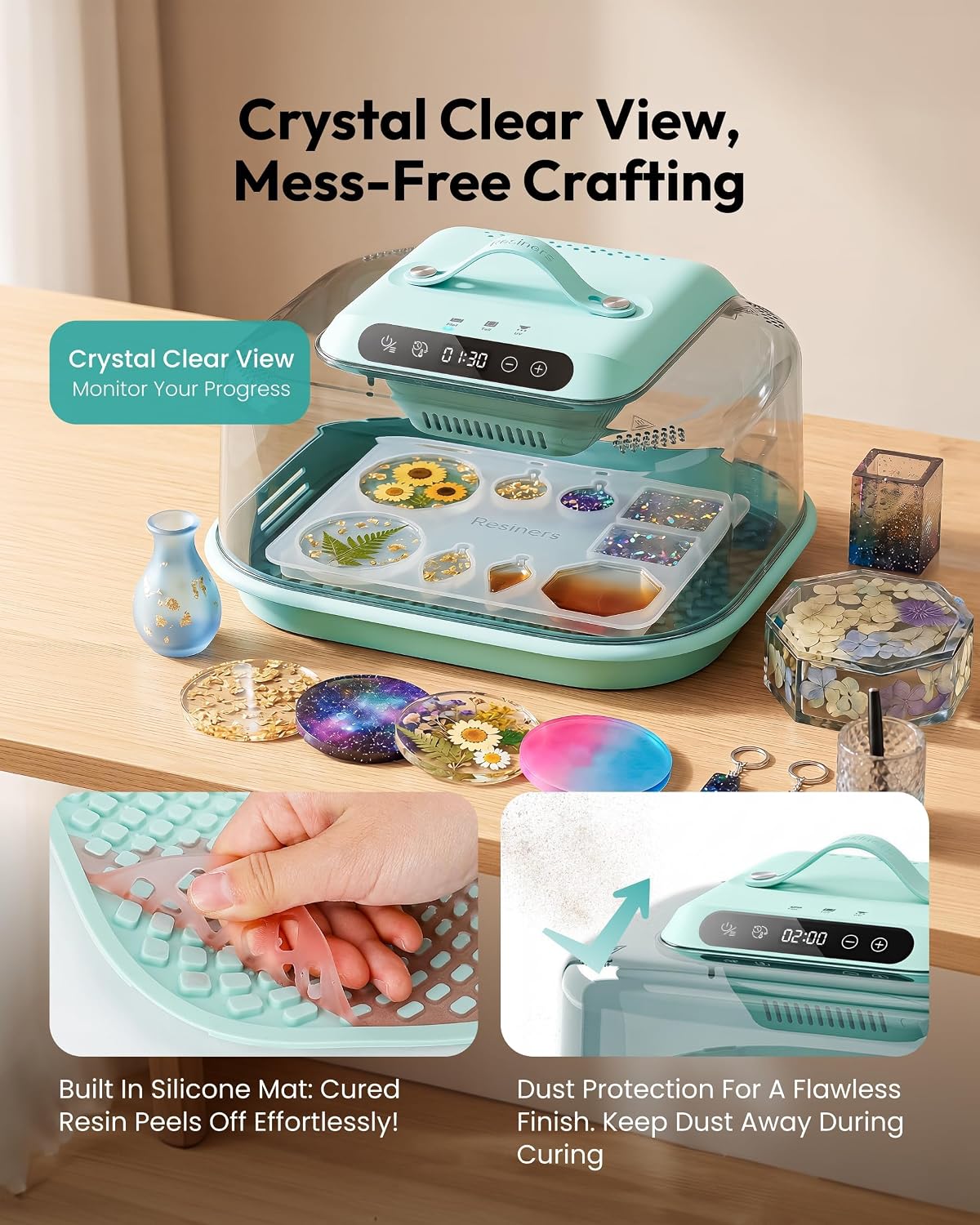 Resiners Resin Curing Machine G3 for Epoxy Resin, UV Resin, DIY Decor AirFast Pro Resin Dryer, with UV Resin Light, 2H/1Min Fast Curing, Included Silicone Mat Reversible Base, for Jewelry Making