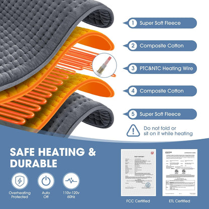 FluffyWarmth Electric Heating Pad for Back, Extra Large 17"x33", Ultra Soft