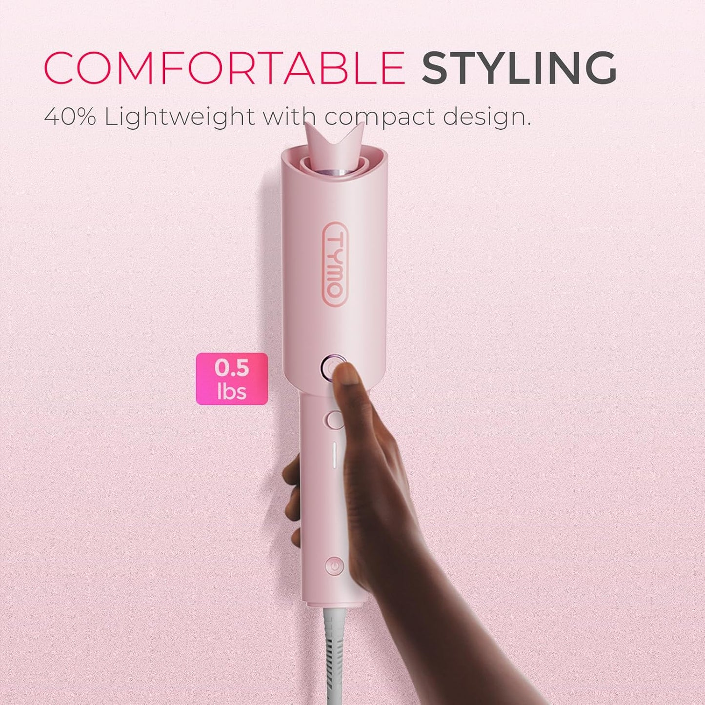 TYMO Automatic Rotating Curling Iron, TYMO CURLPRO Beach Waves Hair Curler 500 Million Ionic Curling Wand, Dual Voltage, Portable Lightweight for Travel, Ceramic Coating, 1 Inch, Pink