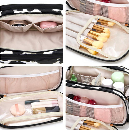 Wrangler Large Makeup Bag Travel Toiletry Bag Portable Cosmetic Bag Cute Makeup Organizer with Handle and Multiple Pockets & Dividers for Women