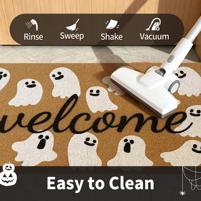 PKFEDR Halloween Door Mat, 17 x 30 Inch Non-Slip Front Welcome Mat, Spooky Ghost Outdoor Indoor Doormat, Weather Resistant Entryway Rug