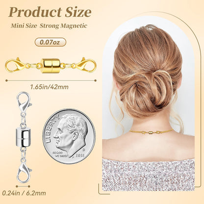 SUTQIGUI Magnetic Necklace Clasp Set, 12-Pack Double Lobster Clasp Necklace Extenders, Gold & Silver Magnetic Jewelry Closures for Necklaces & Bracelets