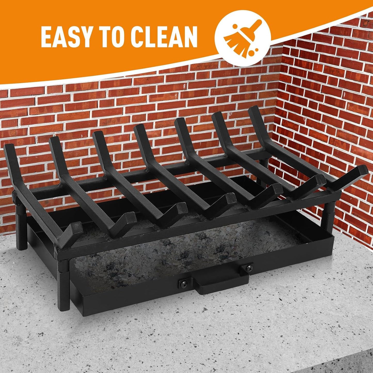 Fireplace Grate with Ash Pan & Log Holder, 20 inch Heavy-Duty Cast Iron,Fireplace Log Holder for Ash Catching, Log Holding,Fire Pit,Wood Burning Stove,Indoor Outdoor