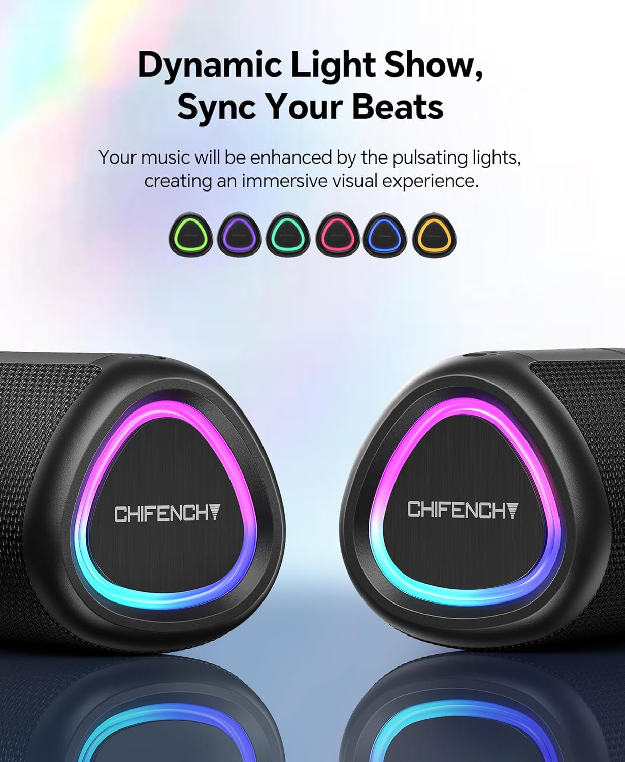 Portable Bluetooth Speaker, IPX5 Waterproof Outdoor Wireless Speaker with LED Lights, Bluetooth 5.3, 15W Sound, TWS Pairing & 15-Hour Battery