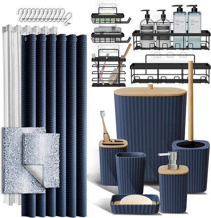 Clara Clark Black Bathroom Set, Shower Curtain Set, Bathroom Accessory Set