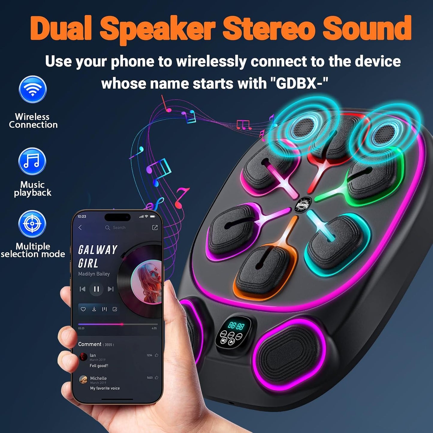 OurStarry Smart Music Boxing Machine for Adults and Kids, Wall Mounted Punching Trainer with Boxing Gloves, LED Electronic Target, 9 Modes and 9 Speeds, Home Gym Workout Equipment