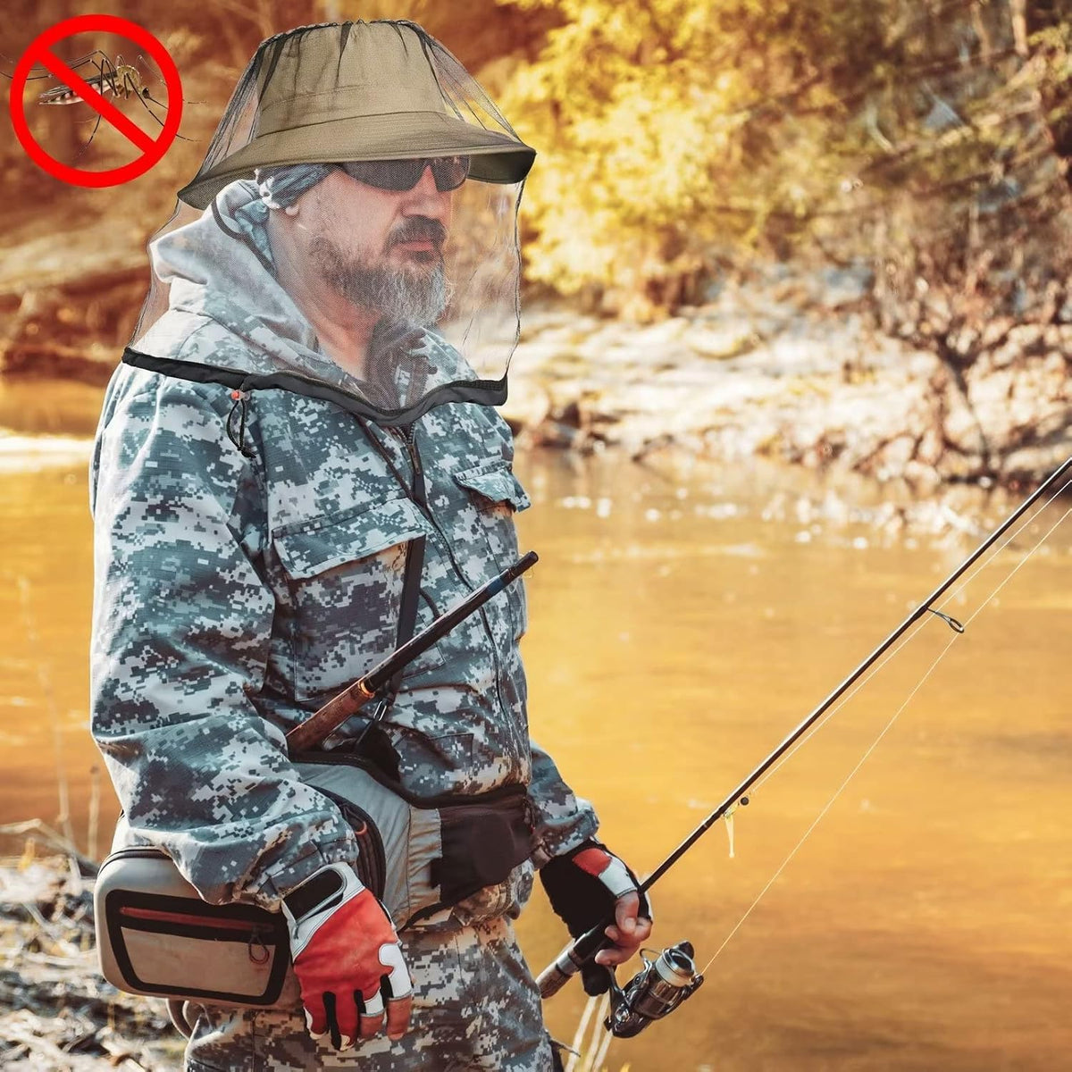 G GIEPHT 2-Pack Mosquito Head Net Mesh for Hiking & Outdoors, Lightweight Bug Face Netting Over Hat for Adults, Insect Protection for Fishing, Camping & Walking, Black