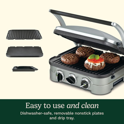 Cuisinart Panini Press and Grill, 1500W 5-in-1 Griddler, Dishwasher-Safe Panini press, sandwich maker & indoor grill with reversible nonstick plates & dual heat control, GR-4NNAS