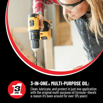 3-IN-ONE Multi-Purpose Oil, 8 oz, 12-Pack, Lubricates, Cleans & Protects Against Rust and Corrosion, Precision Marksman Twist Spout