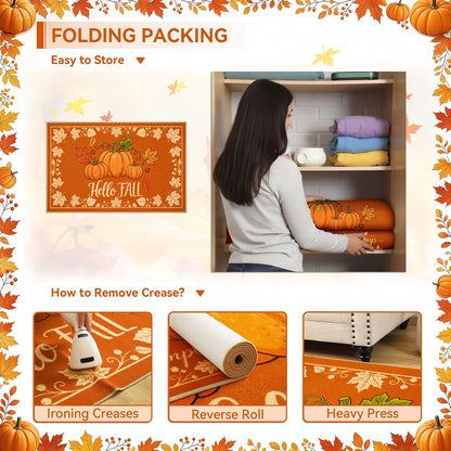 Acapet Fall Front Door Mat 3' x 5', Hello Pumpkin Welcome Mat, Seasonal Farmhouse Porch Rug with Non-Slip Backing, Washable Low-Pile Indoor Outdoor Entryway Mat
