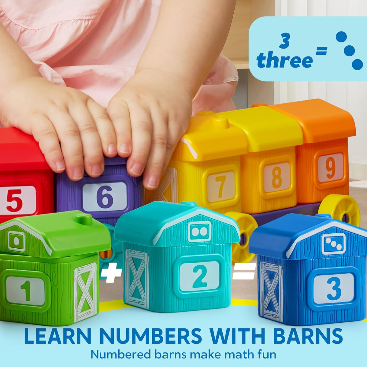 Play-Act Montessori Learning Farm Train Toy for Toddlers 1-3 Years, Counting, Matching & Sorting Train Set with 9 Farm Animals, 10 Numbered Barns & 4 Colorful Wagons