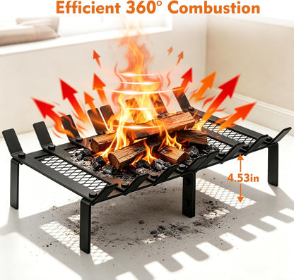 facka Fireplace Grate with Ember Retainer, 21" Heavy Duty Steel Fire Grate 8-Bar Fireplace Log Holder and Wood Stove Grate Rack for Indoor Hearth, Outdoor Fire Pit, Easy Assembly