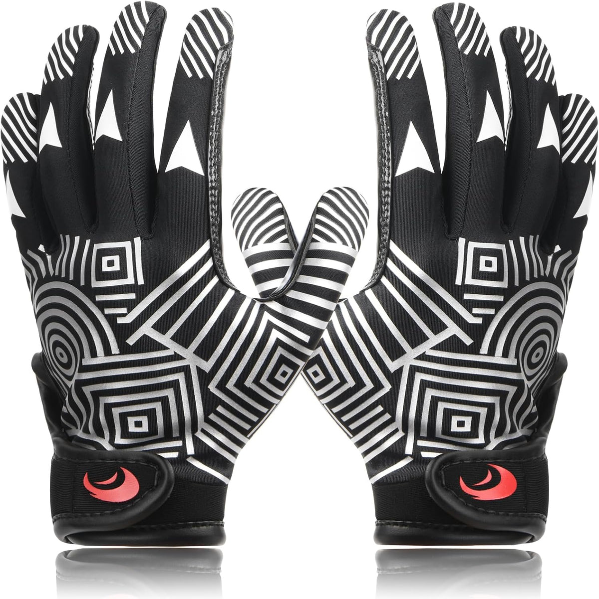 SPOMAT Youth Football Receiver Gloves, Silicone Grip Kids Football Gloves, Extra-Grip Receiver Gloves for Training & Games, Rocket Black