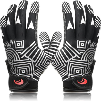 SPOMAT Youth Football Receiver Gloves, Silicone Grip Kids Football Gloves, Extra-Grip Receiver Gloves for Training & Games, Rocket Black