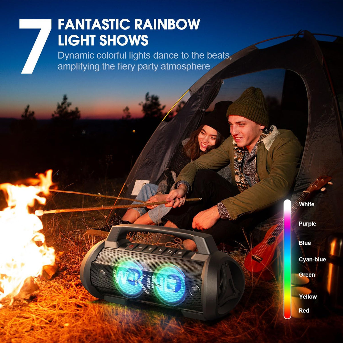 W-KING Portable Bluetooth Speaker with Wireless Microphone, Loud Karaoke 120W Peak 70W RMS Waterproof Outdoor Bluetooth Speakers, 110dB Bass Up, 42H/BT5.4/DSP/RGB, Stereo Pairing for Camping/Beach