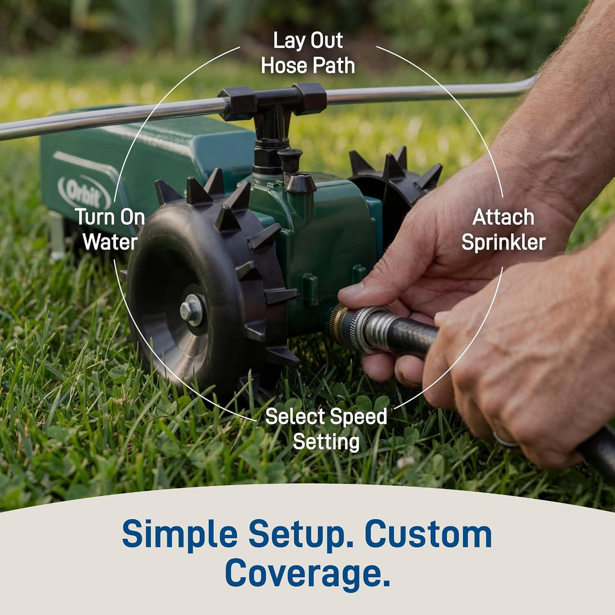 Orbit Traveling Tractor Water Sprinkler - Self-Propelled Traveling Sprinkler for Wide Lawn Coverage - Cast-Iron Body with Adjustable Coverage - Three-Speed - Automatic Shut Off - 58322