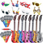 NICOWARM Rock Star Party Sunglasses & Inflatable Props Set, 8 Funny Music Glasses, 8 Inflatable Guitars & 8 Microphones with Hand Inflator, 24-Piece Rock and Roll Party Kit