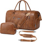 HyperionFlo Essentials Large Travel Duffel Bag for Women & Men, Waterproof Faux Leather Weekender Bag with Shoe Compartment, Toiletry Bag & Luggage Sleeve, Brown