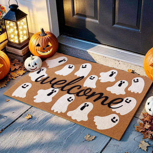 PKFEDR Halloween Door Mat, 17 x 30 Inch Non-Slip Front Welcome Mat, Spooky Ghost Outdoor Indoor Doormat, Weather Resistant Entryway Rug