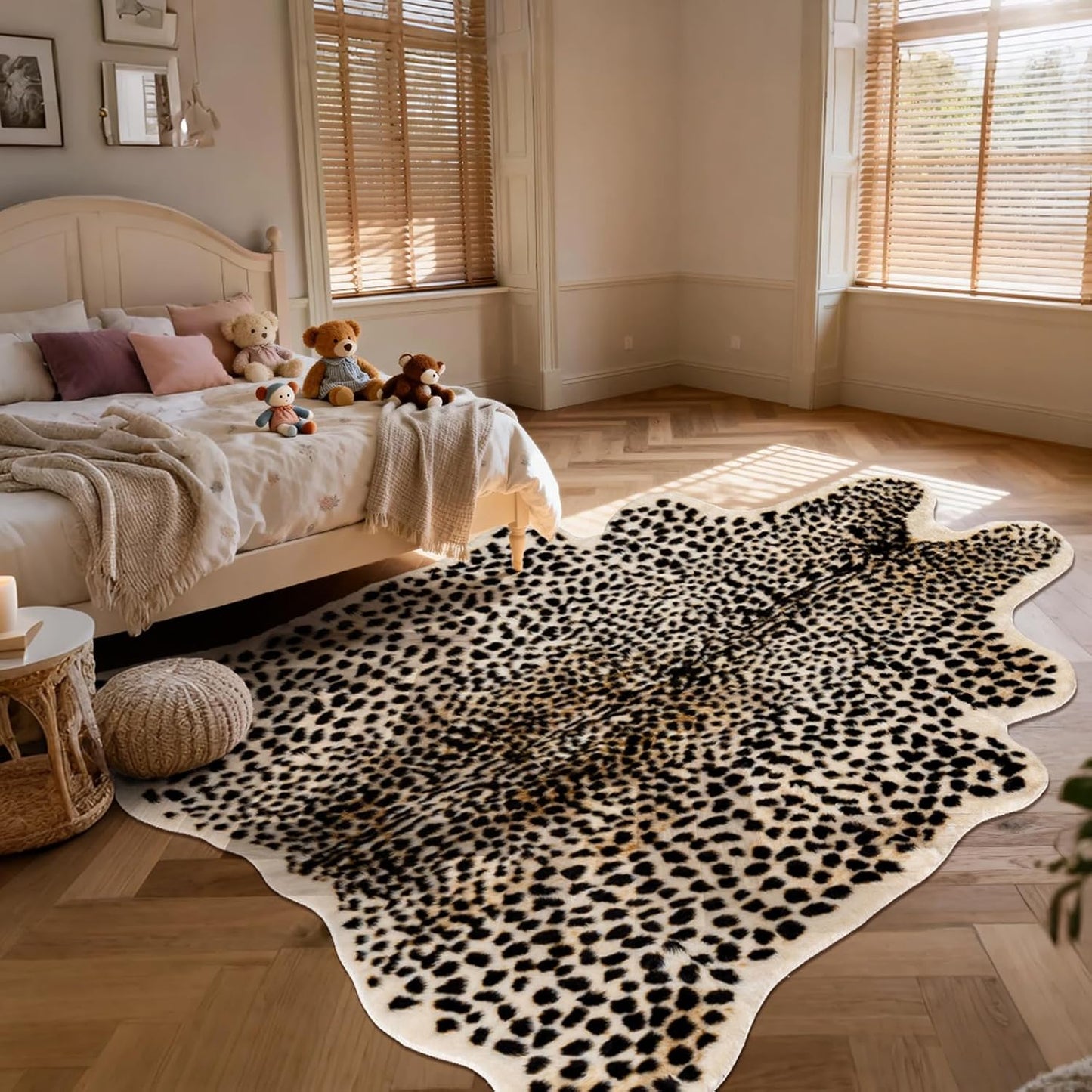 Leopard Print Rug, Cheetah Rugs 5.2x6.8ft Faux Cowhide Skin Animal Carpet