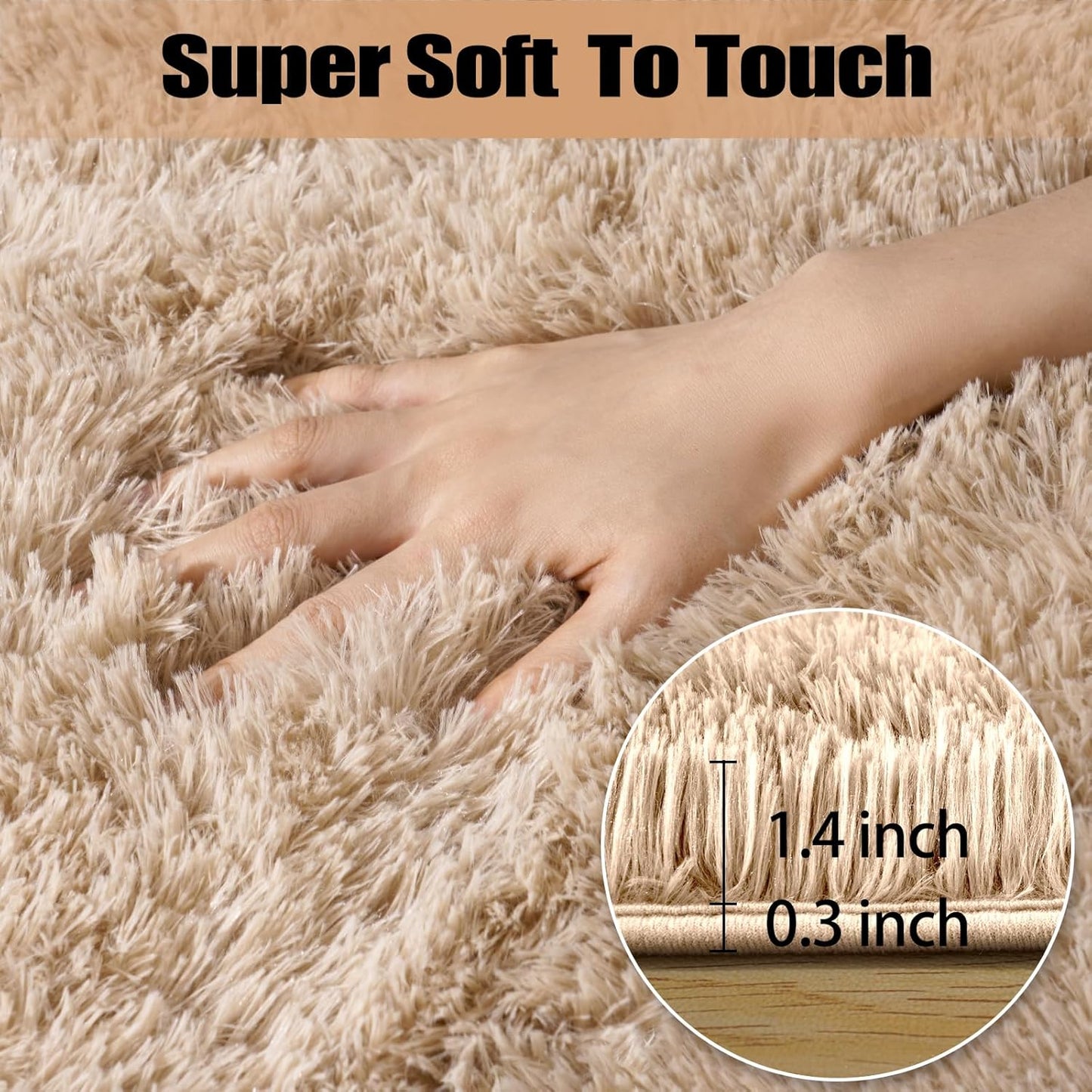 qulint Large Area Rug for Living Room 10x14, Fluffy Tan Rug for Bedroom Shag Shaggy Fuzzy Nursery Carpet, Modern Solid Rug for Boys and Girls Dorm Room Kid Room Classroom Home Decor