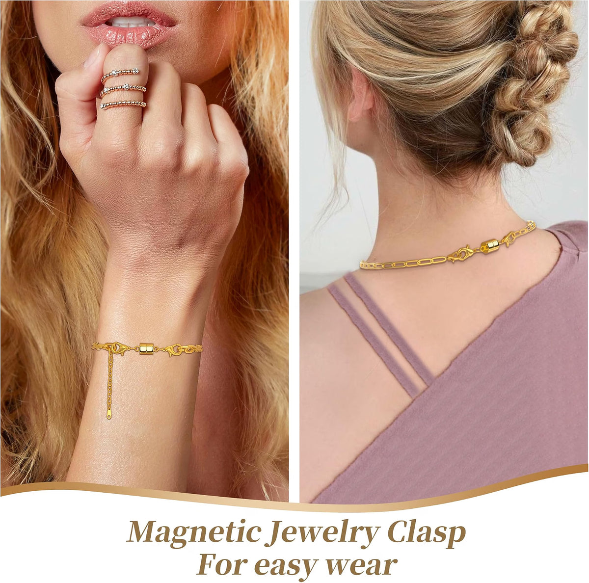 SUTQIGUI Magnetic Necklace Clasp Set, 12-Pack Double Lobster Clasp Necklace Extenders, Gold & Silver Magnetic Jewelry Closures for Necklaces & Bracelets