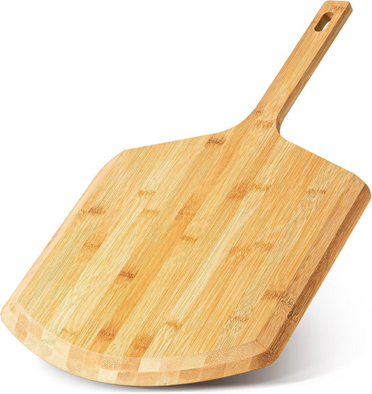 Pizza Peel 16 Inch, Natural Bamboo Pizza Board for Transferring & Serving 16” Multi-Purpose Bamboo Pizza Cutting Board, Wood Pizza Spatula Paddle for Baking Homemade Cheese Bread Fruits Vegetables