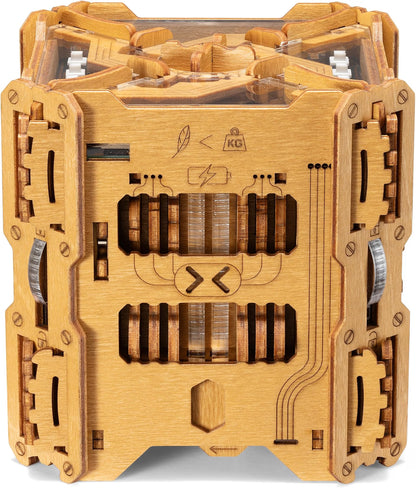 PUZZLE POTATO Tesla Box, Self-Powered Electronic Wooden Puzzle Box, 5/5 Difficulty Escape Room Brain Teaser with 256 Parts & 38 Magnets, Resettable Puzzle for Adults 14+