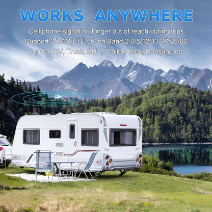RV Cell Phone Signal Booster Car Truck RV Cell Phone Booster Car Vehicle SUV Support All Carriers AT&T T Mobile Verizon Signal Booster Car Cell Booster for RV 5G 4G LTE 3G Band 13/12/17/5/4/66/2/25