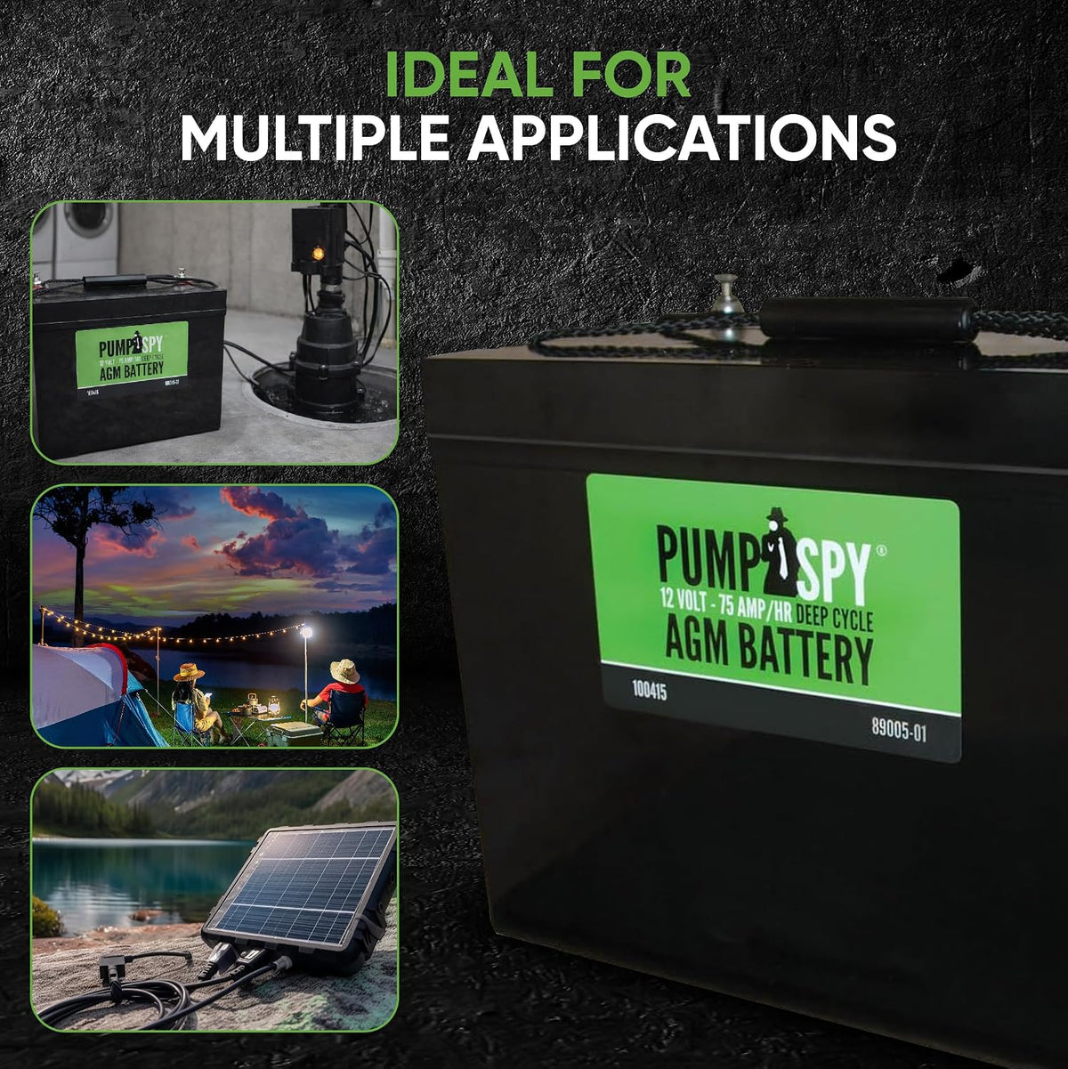 PumpSpy 12v 75Ah Maintenance-free Sump Pump Battery AGM Ideal for Start-stop Applications, Insusceptible to Vibration, Handles High Electrical Loads