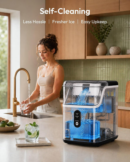 EUHOMY Nugget Ice Maker Countertop, Ready in 7 Mins, 35Lbs/24H Pebble Ice Maker Machine, Self-Cleaning Countertop Sonic Ice Makers with Ice Scoop&Basket, Pellet Ice Maker for Home, Stainless Steel