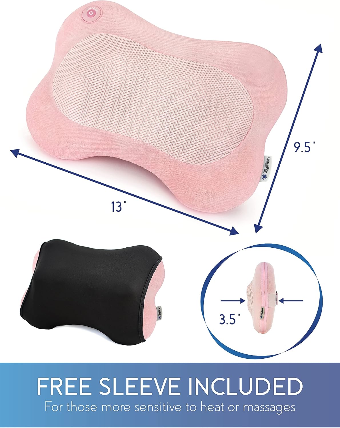 Zyllion ZMA-13 Shiatsu Back and Neck Massager with Heat, 3D Kneading Massage Pillow for Back, Neck, Shoulders, Legs and Feet, Pink
