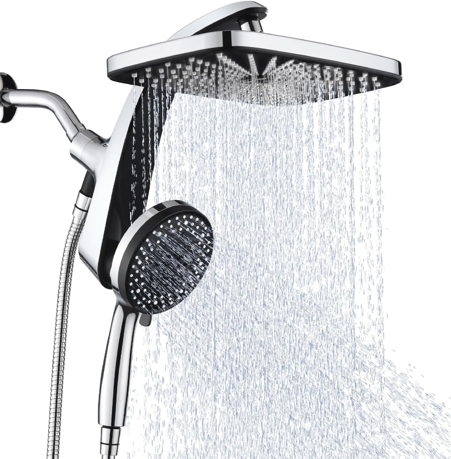 Rain Shower Head with Handheld Showerhead, Chrome 1.8GPM 460311 12" High Pressure Rainfall Shower Heads, 9 Sprays Handheld Showerheads, Magnetic Docking, Power Jets, 59" Shower Hose