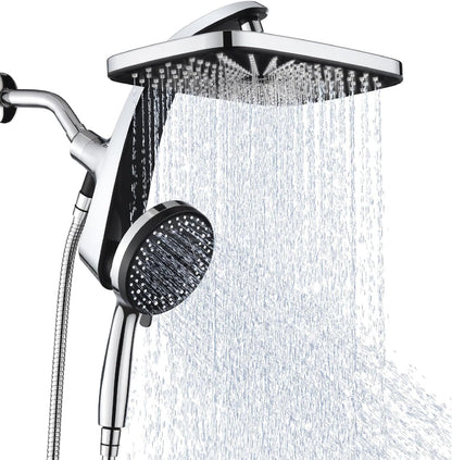 Rain Shower Head with Handheld Showerhead, Chrome 1.8GPM 460311 12" High Pressure Rainfall Shower Heads, 9 Sprays Handheld Showerheads, Magnetic Docking, Power Jets, 59" Shower Hose