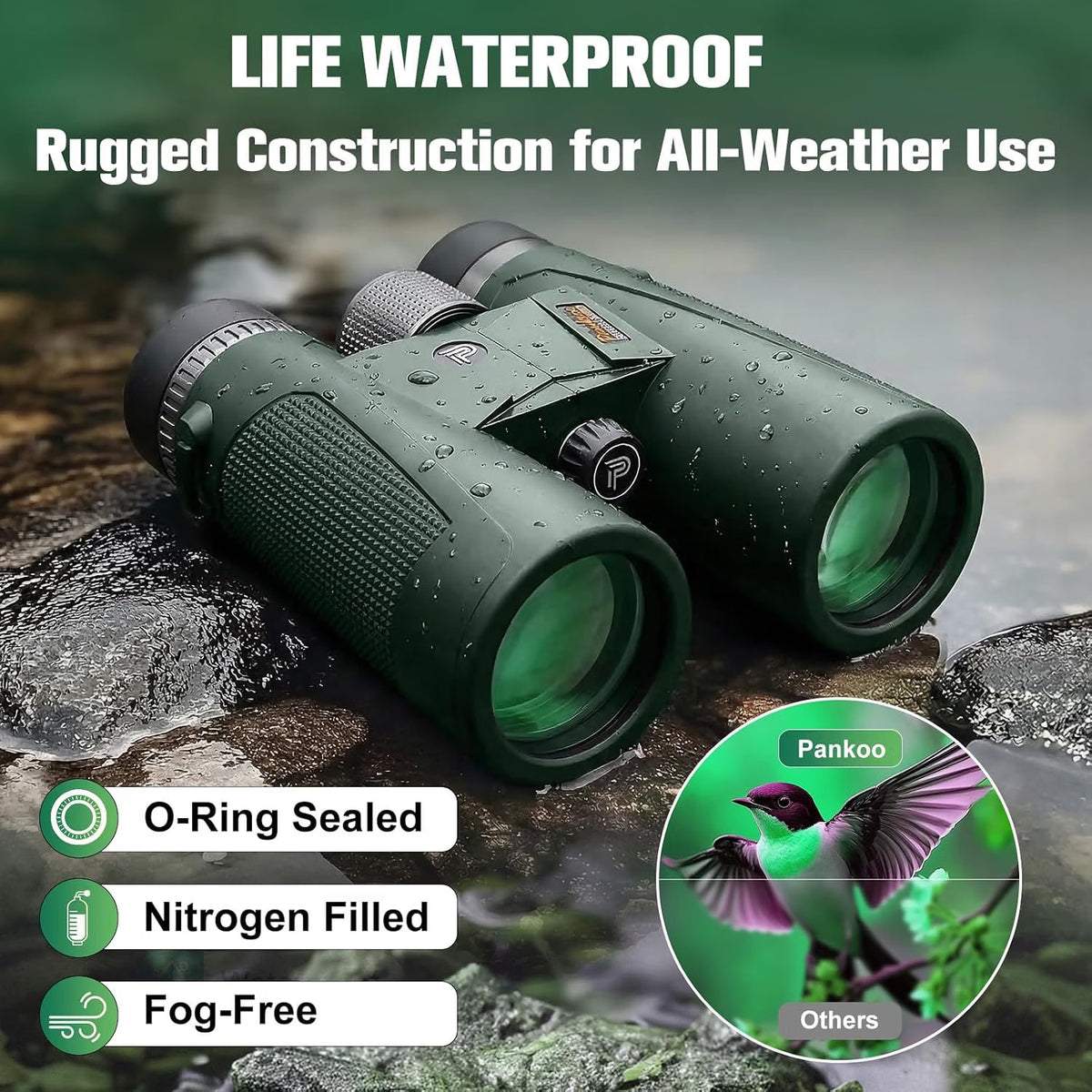 Pankoo 20x56 High-Powered Binoculars for Adults, Waterproof BAK4 Roof Prism Binoculars with FMC Lenses, Large 56mm Objective Lens for Bird Watching, Sports, Travel & Stargazing