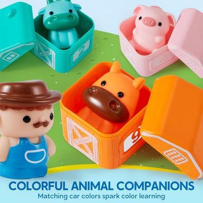 Play-Act Montessori Learning Farm Train Toy for Toddlers 1-3 Years, Counting, Matching & Sorting Train Set with 9 Farm Animals, 10 Numbered Barns & 4 Colorful Wagons