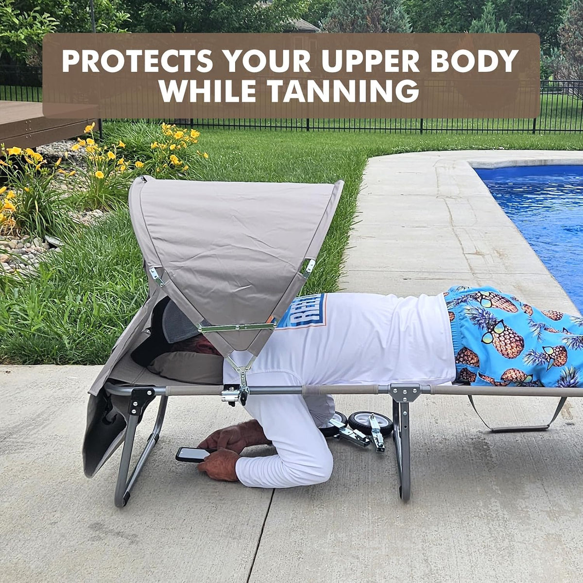 Wheel-To-Go Oversized Tanning Chair with Face Hole & Wheels | Portable Heavy Duty Folding Lounge Chair | Outside Sunbathing Reading Relaxing Beach Poolside Lawn | XL Wide | 330 LBS (Patent Design)