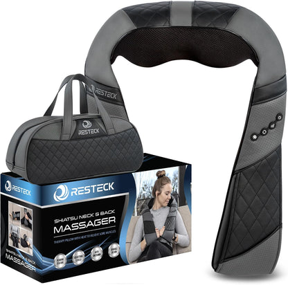 RESTECK Massagers for Neck and Back with Heat, Deep Tissue 3D Kneading Pillow, Electric Shiatsu Shoulder Massager for Neck, Back, Legs & Feet, Full Body Massage, Home, Office & Car