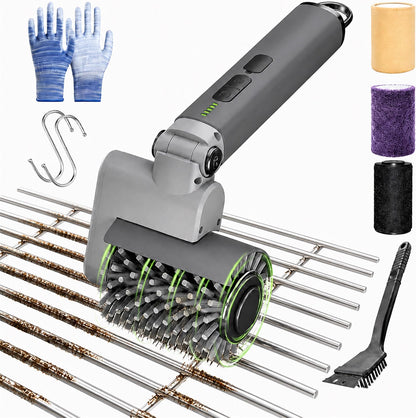 HyperionFlo Essentials Electric Grill Brush, 58W 3-Speed Cordless Grill Cleaner with 5200mAh Rechargeable Battery, 3 Replaceable Heads, Gray