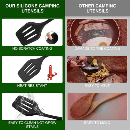 Wesqunie Camping Cooking Utensils Set, Cookware Set for Outdoor Hiking BBQ Stainless Steel & Silicone Mess Kit, Durable Outdoor Kitchen Gear for Hiking, RV, Picnic Grill & Travel Camping Meal Prep